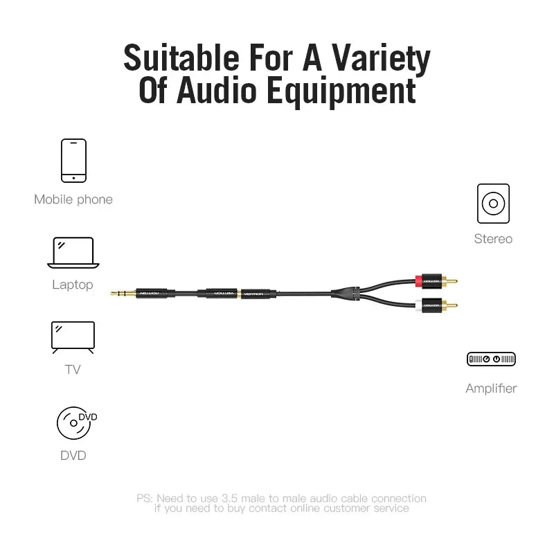 Vention 3.5mm to 2 RCA Audio Cable – Female to Male AUX Splitter Jack Cord for TV, Amplifier & Home Theater Stereo Connection