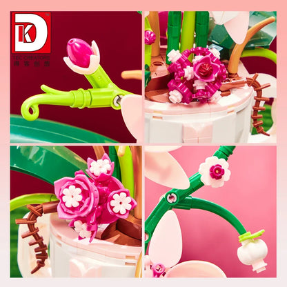 MOC Building Blocks Orchid Flower Bouquet – DIY Bonsai Plant Model for Home Decor & Kids Gift