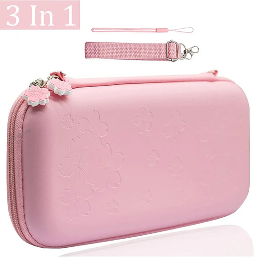 Pink Sakura Flower Shell Portable Carry Bag: For Switch OLED PU Waterproof Pouch Case Storage Cover Box for Nintendo Switch