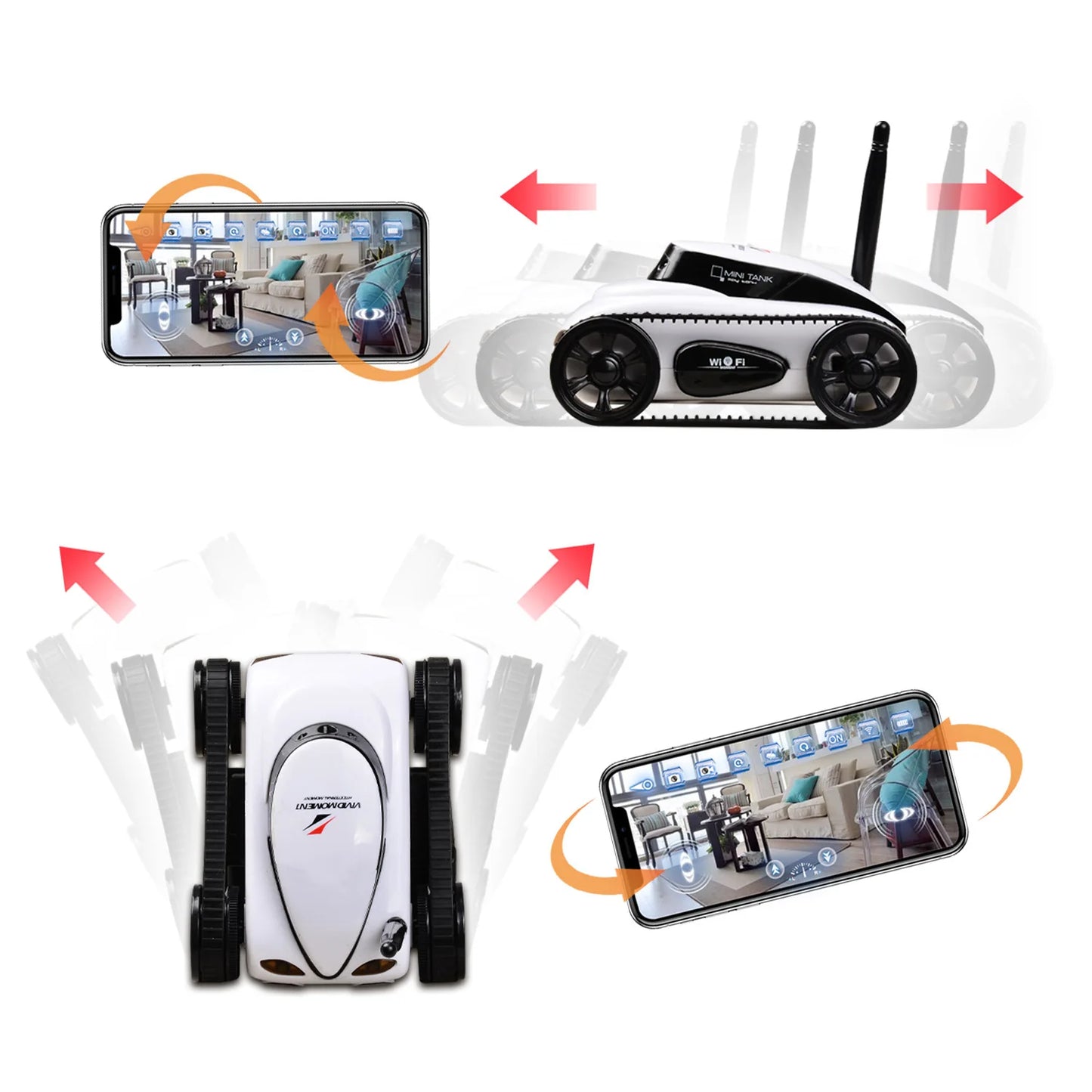 WiFi Remote Control Camera Tank Toy - 4-Channel Real-Time Video Transmission Tracked RC Car for Kids Gift