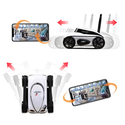 WiFi Remote Control Camera Tank Toy - 4-Channel Real-Time Video Transmission Tracked RC Car for Kids Gift