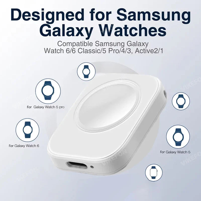 Portable USB-C Magnetic Wireless Charger - Fast Charging for Samsung Galaxy Watch 7/6/5/4, Watch 4 Classic, Watch 5 Pro, Watch 3 & Active