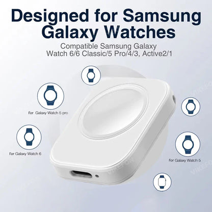 Portable USB-C Magnetic Wireless Charger - Fast Charging for Samsung Galaxy Watch 7/6/5/4, Watch 4 Classic, Watch 5 Pro, Watch 3 & Active