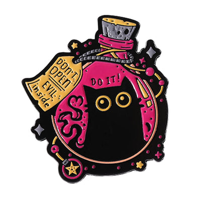 Cute Big-Eyed Black Cat Enamel Pin – Elf Magic Potion Animal Brooch for Halloween Jewelry Gift