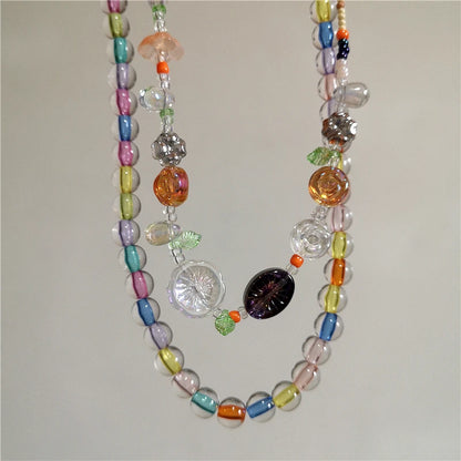 Y2K Strawberry Charm Choker Necklace - Ceramic Dog Pendant Acrylic Beaded Colorful Bow Aesthetic Jewelry for Women
