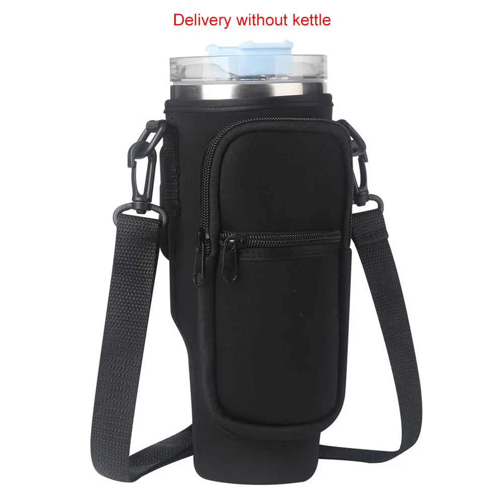 Portable Water Bottle Carrier Bag – Neoprene Holder with Phone Pocket for Stanley 40oz Tumbler with Handle