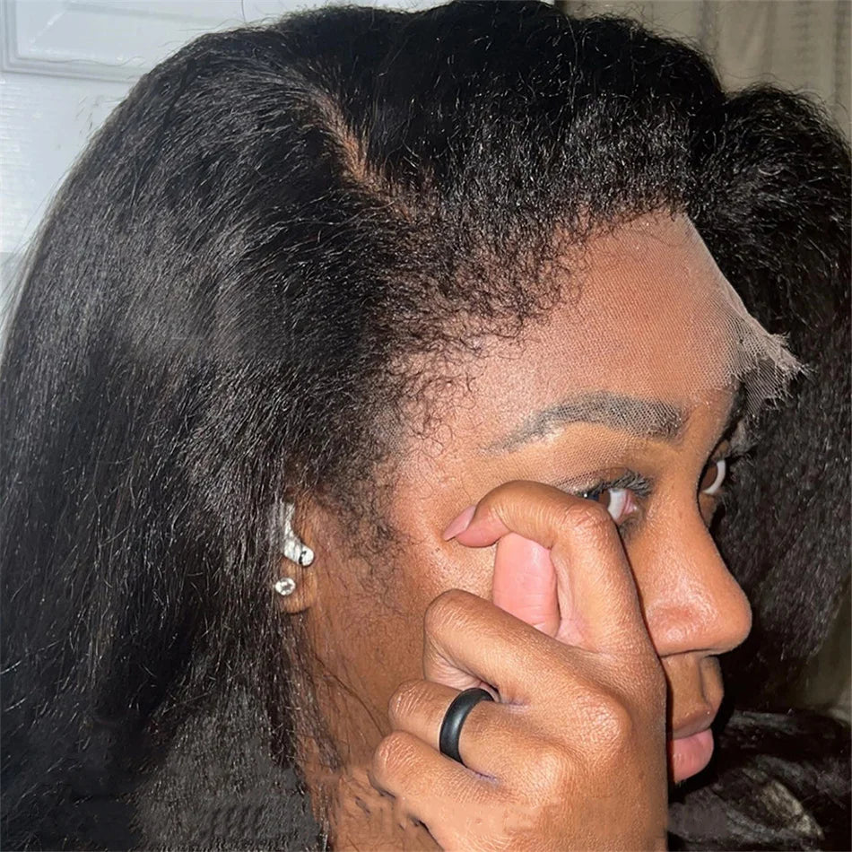 Kinky Straight 13x4 Lace Front Wig – Brazilian Human Hair, Bone Colored Yaki Straight, Transparent Lace Frontal Wig for Women