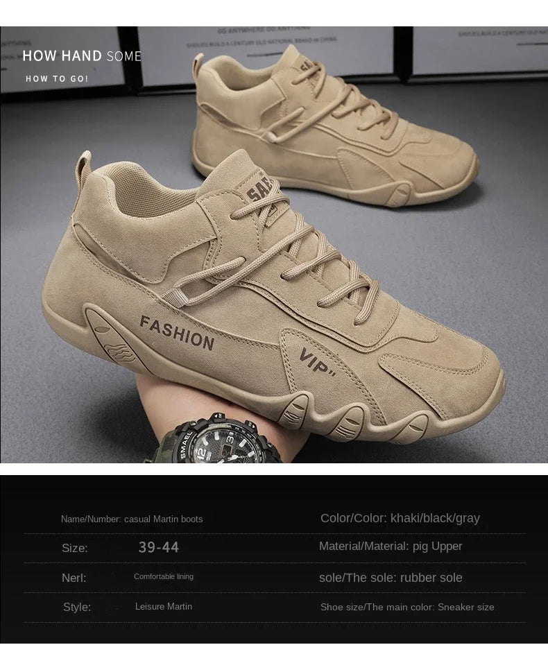 2024 Men’s Spring Ankle Boots – Casual Lace-Up Khaki Sneakers, Non-Slip Work Shoes & Loafers