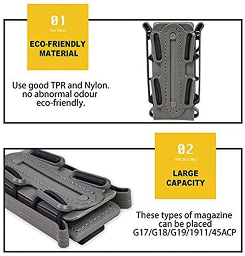 Tactical 9mm Single Magazine Pouch – MOLLE Clip, Quick Release FastMag Holder for P226, Glock 17/19, Beretta M9/PX4, Hunting Gear