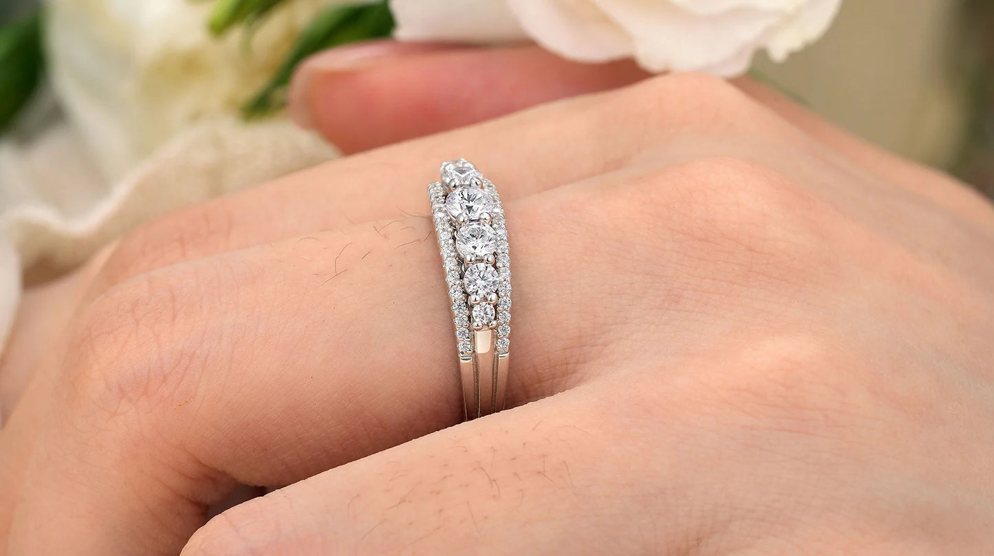 Newshe 925 Sterling Silver Eternity Ring — 1.1ct Round AAAAA CZ Wedding Band for Women, Sizes 4–13