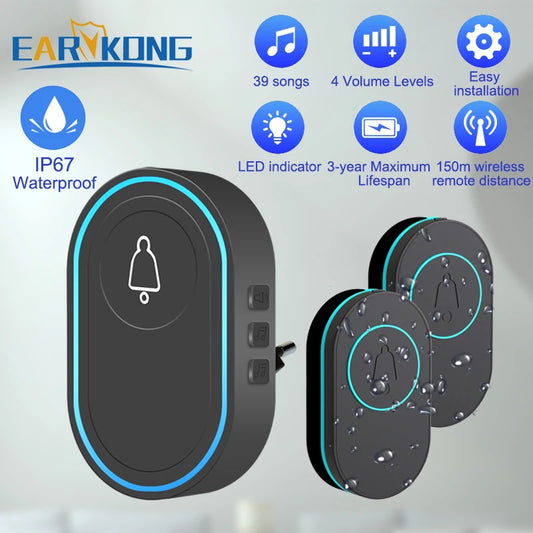 Intelligent Wireless Doorbell – Waterproof Smart Doorbell with 300m Remote Range, EU/UK/US Plug Options, Home Welcome Chime