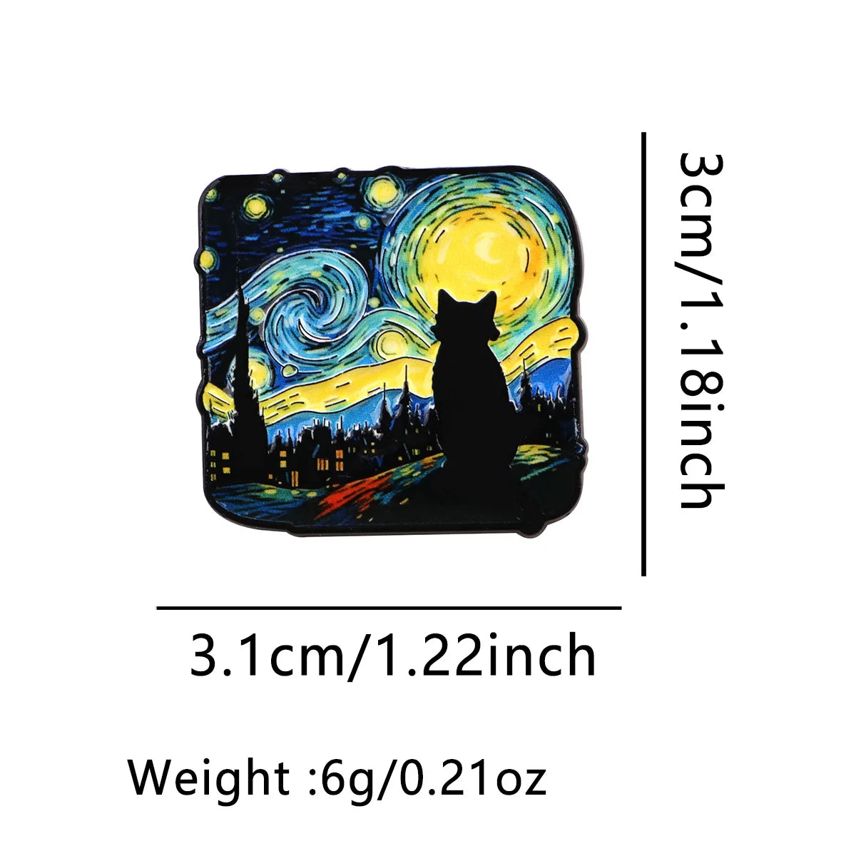 Starry Night Cat Brooch - Van Gogh-Inspired Enamel Pin Badge and Artistic Fashion Jewelry Gift