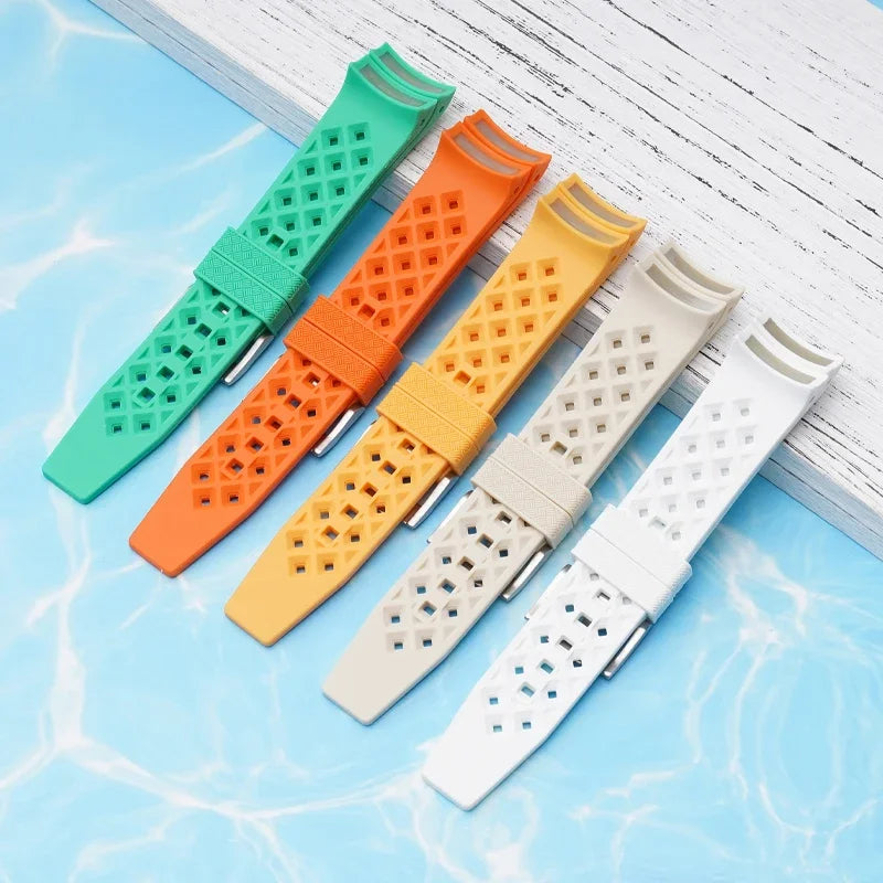 Curved End Strap for Swatch X Blancpain Fifty Fathoms – 22mm Waterproof Liquid Silicone Watch Band for Men & Women