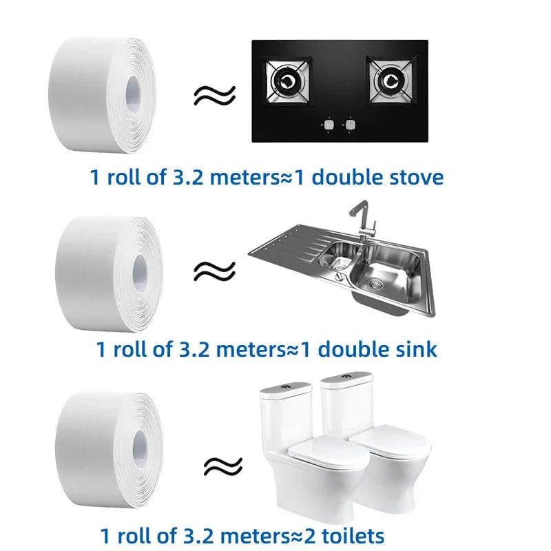 Self-Adhesive PVC Sealing Tape – Waterproof, Oil-Proof Caulk Strip for Kitchen, Bathroom, Sink & Toilet (1/2/3.2M)