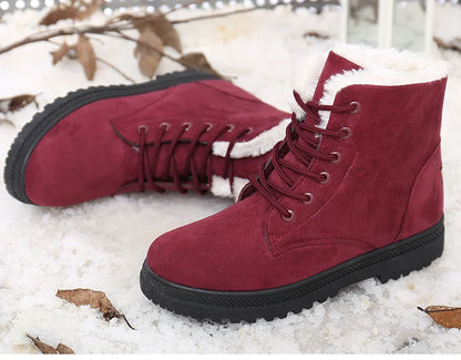 Women's Winter Fur Boots 2025 – Warm Ankle Snow Boots with Low Heels, Black Footwear for Women