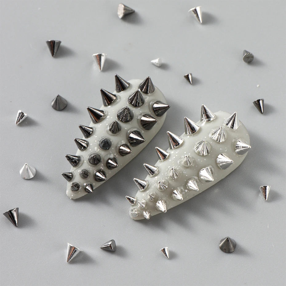 Metallic Rivet Nail Charms - 6-Grid Gold, Silver & Black Punk Spike Studs for Nail Art & DIY Designs
