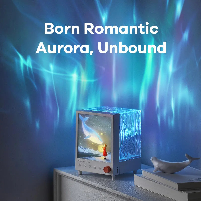Aurora Box Projector Night Light – Bluetooth Ambient Bedroom Lamp with White Noise, Stepless Dimming & Relaxing Decor Lighting