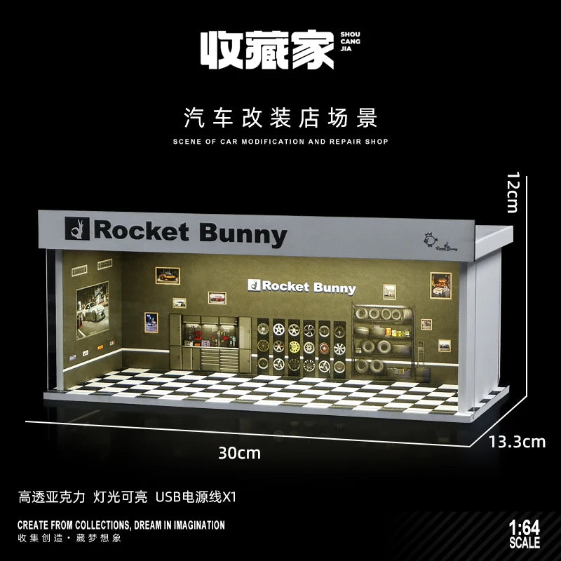 1/64 Scale Model Car Parking Space — Lighted Simulated Display Scene (Figures & Cars Not Included)