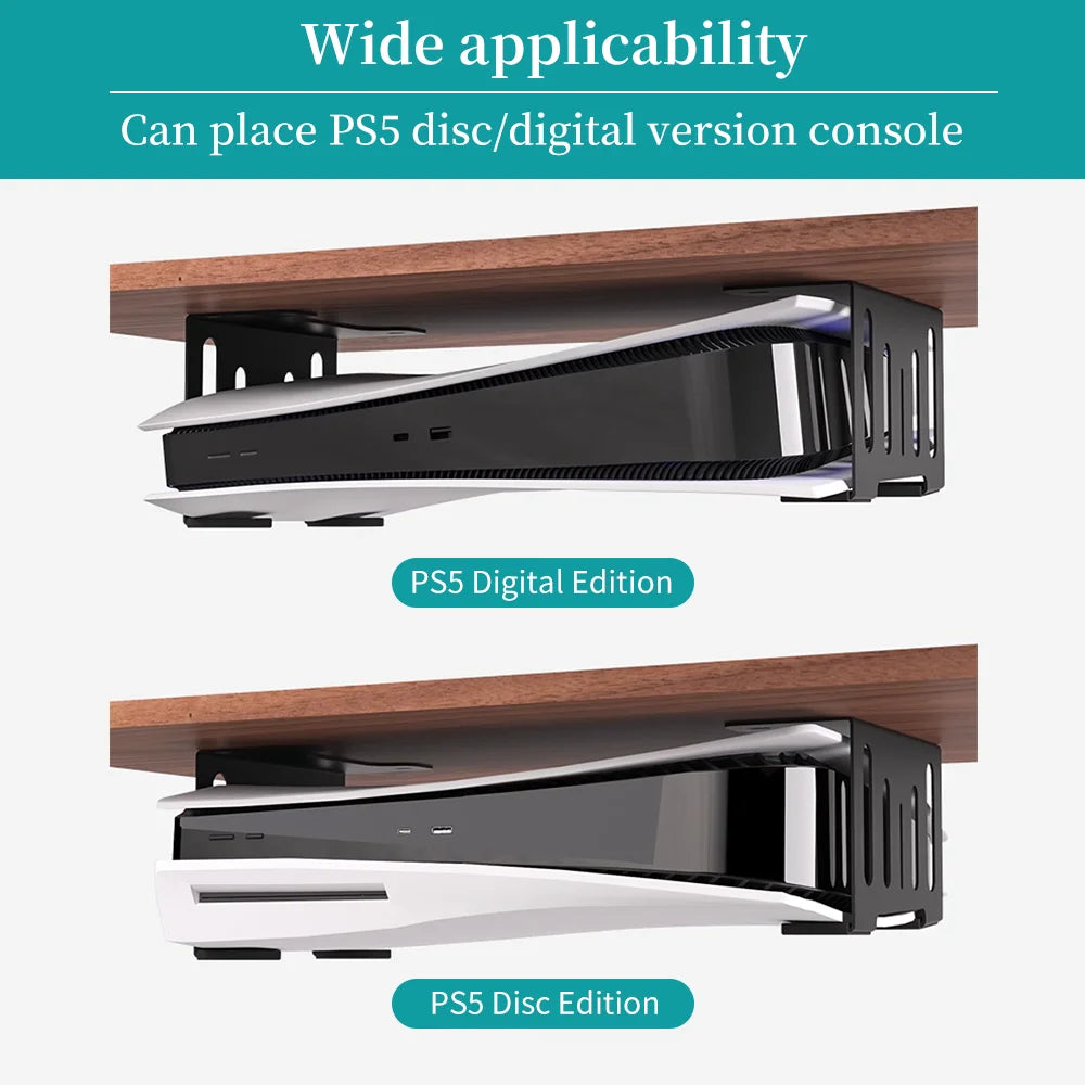 Under Desk Holder Stand for PS5 Console – Stealth Horizontal Mount Bracket for Disc & Digital Versions, Fast Delivery
