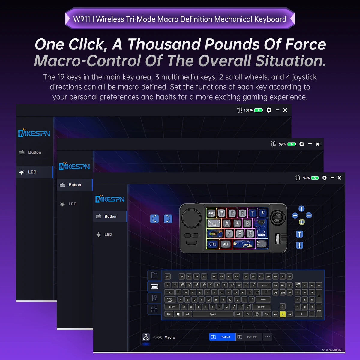 Rechargeable Mechanical Gaming Keypad - Bluetooth 2.4G Wireless & Wired Programmable Joystick Keyboard with RGB Backlit