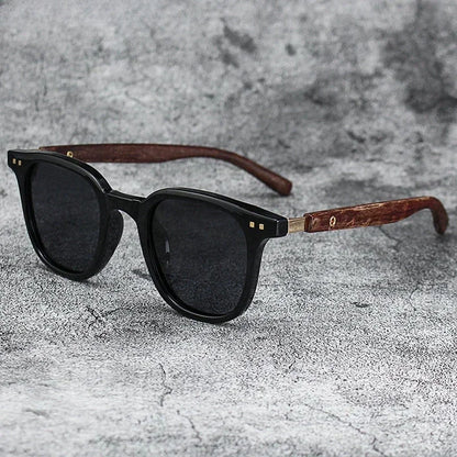 Retro Wood Grain Polarized Sunglasses for Men & Women – UV Protection Eyewear for Cycling, Outdoor & Street Photography