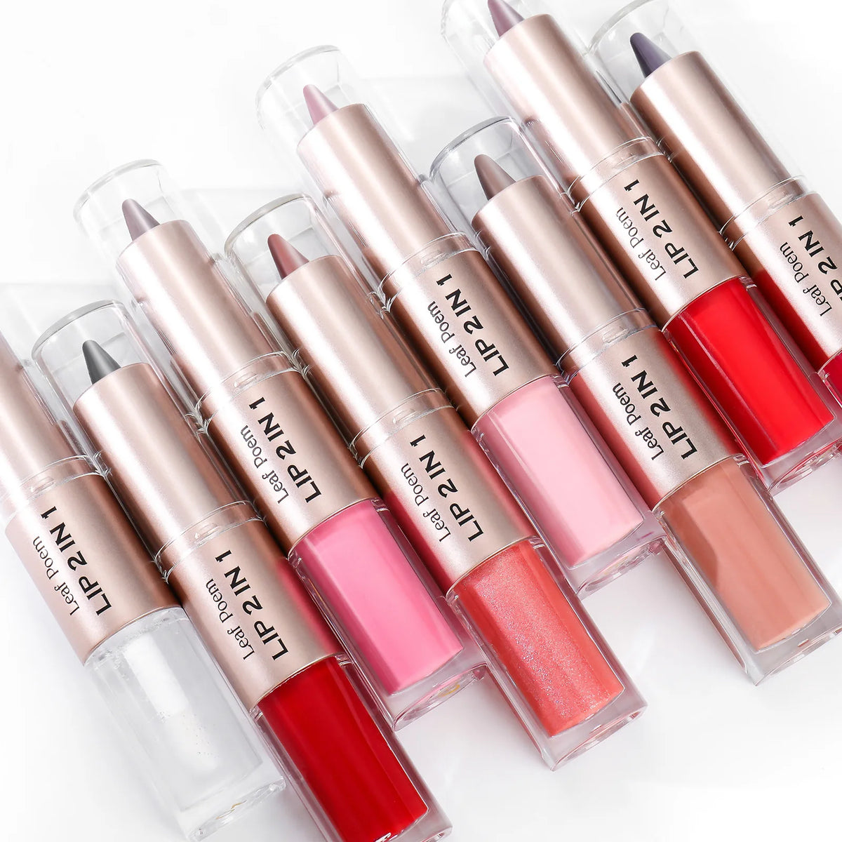 Double-Ended Lip Liner and Gloss Set - Tapered Lip Contour Pencil with Mirror, Plumping Crystal Lip Glaze, and Red Lip Tint