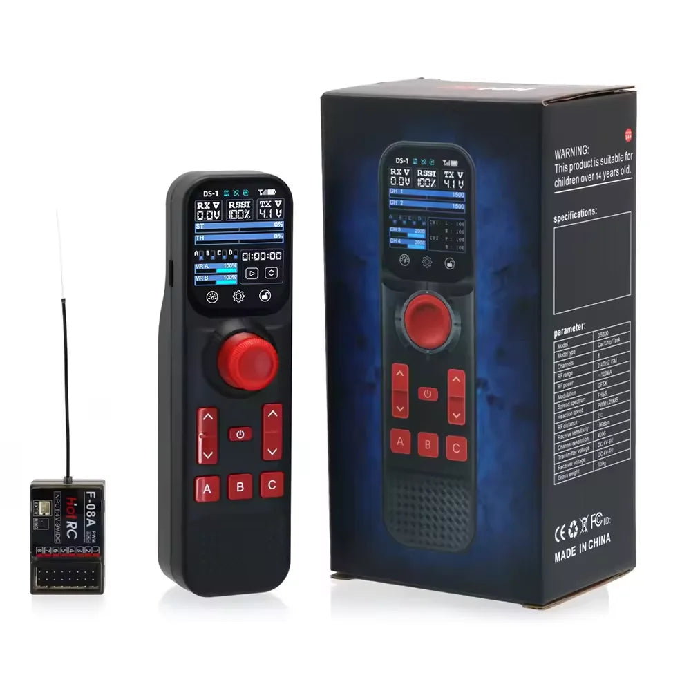 HOTRC DS800 8CH 2.4GHz Radio System - Transmitter Remote Controller with F-08A Receiver for RC Car Boat