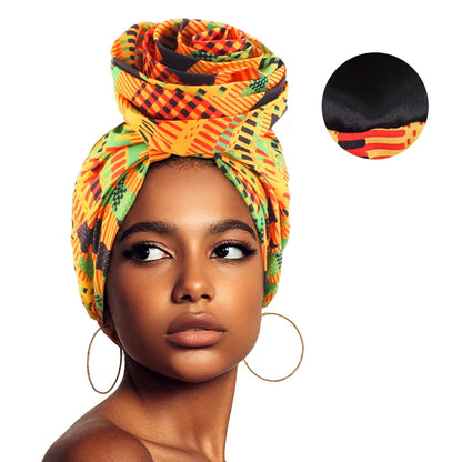 African Satin Lined Turban Cap - Floral Print Big Flower Headwrap Bonnet for Women Muslim Headscarf Beanie Hat