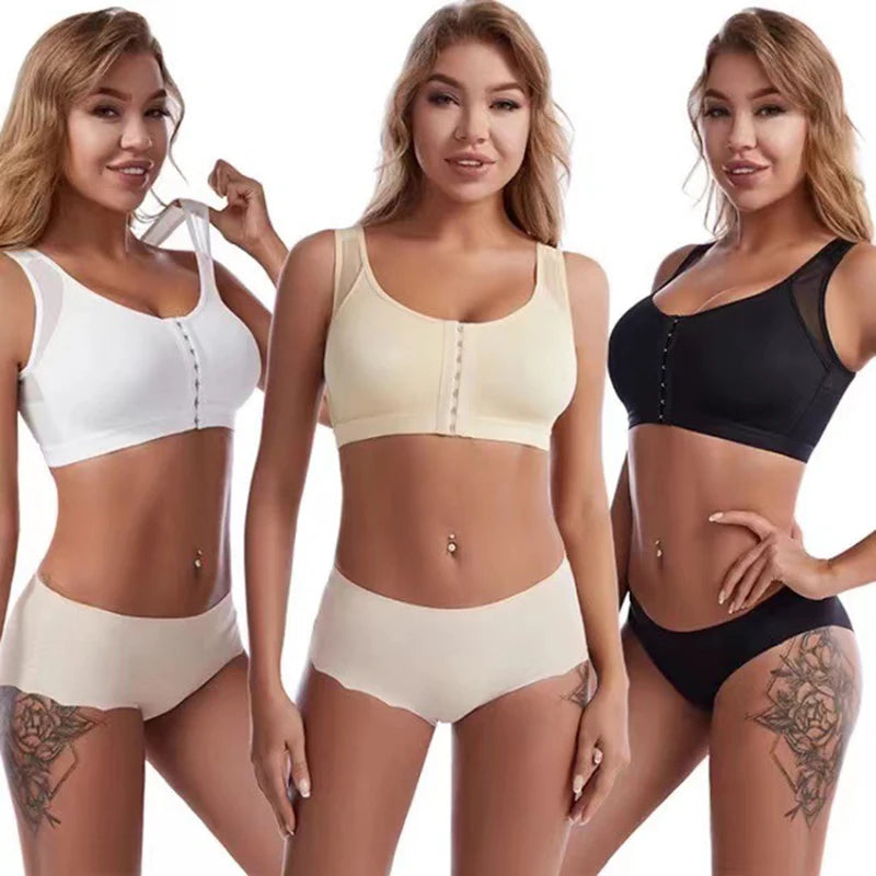 Ultimate Support and Comfort: Front Closure Posture Corrector Lift-Up Bra - Push-Up Cross Back Underwear for Women, Shockproof Sports Fitness Vest Bras in Sizes S-5XL