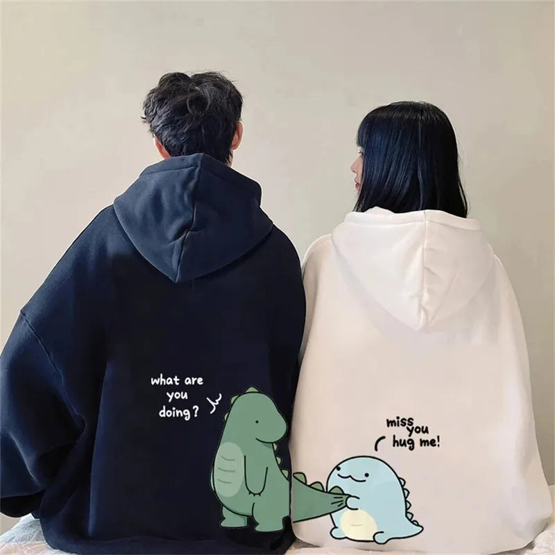Dinosaur Graphic Couple Hoodie - Men’s Autumn Winter Harajuku Y2K Casual Sweatshirt