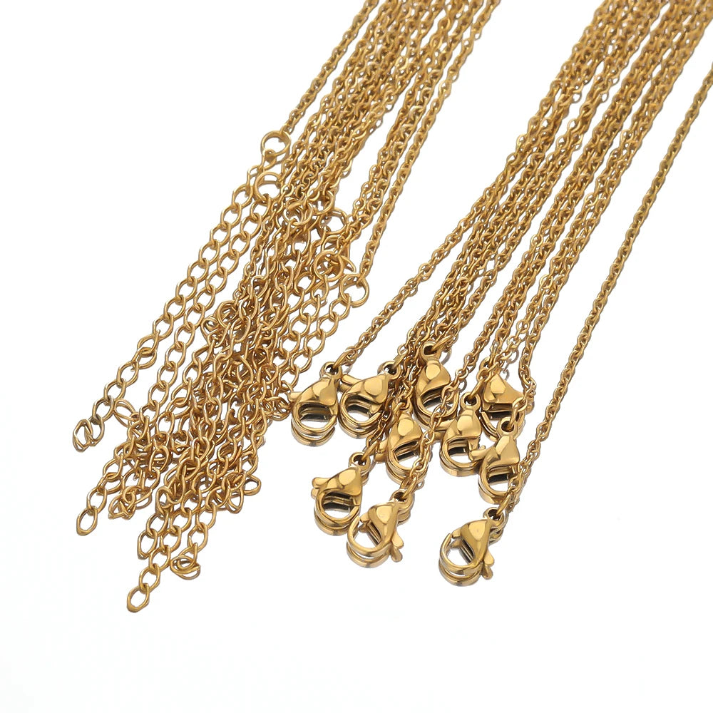 10pcs Gold Stainless Steel Link Chains – 45+5cm Adjustable Necklaces, Fashion Jewelry Chokers for DIY