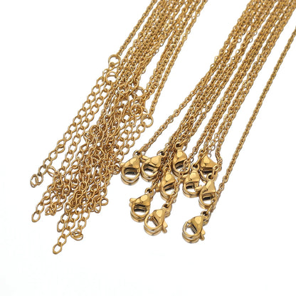 10pcs Gold Stainless Steel Link Chains – 45+5cm Adjustable Necklaces, Fashion Jewelry Chokers for DIY