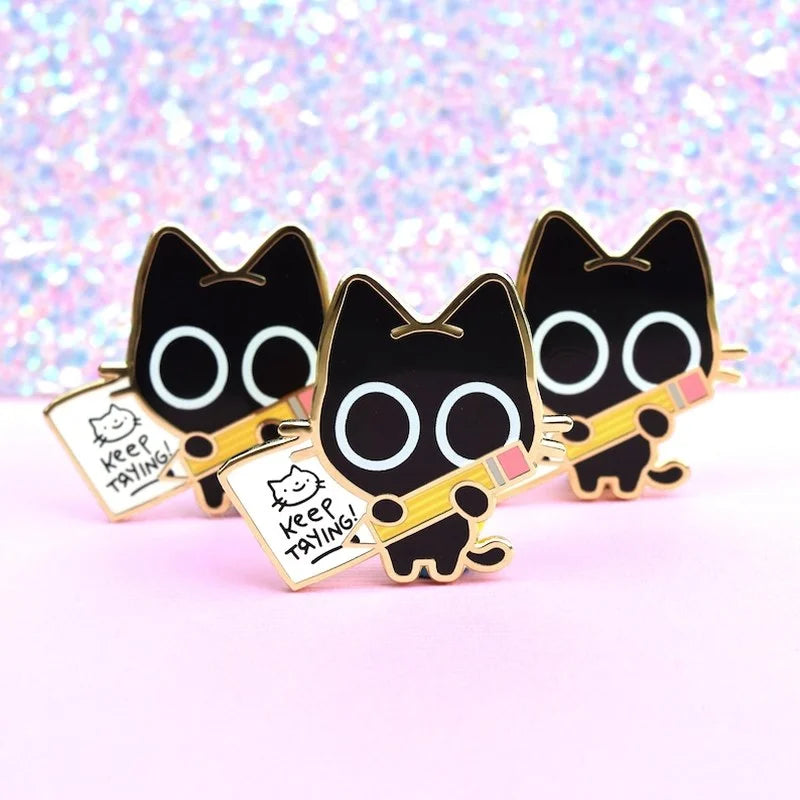 Boba Cat Enamel Pin — Cute Black Cat Kawaii Bubble Tea Accessory Pin