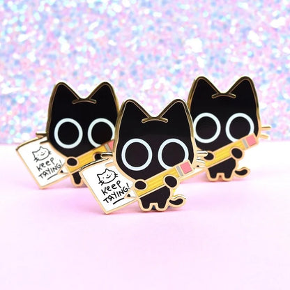 Boba Cat Enamel Pin — Cute Black Cat Kawaii Bubble Tea Accessory Pin