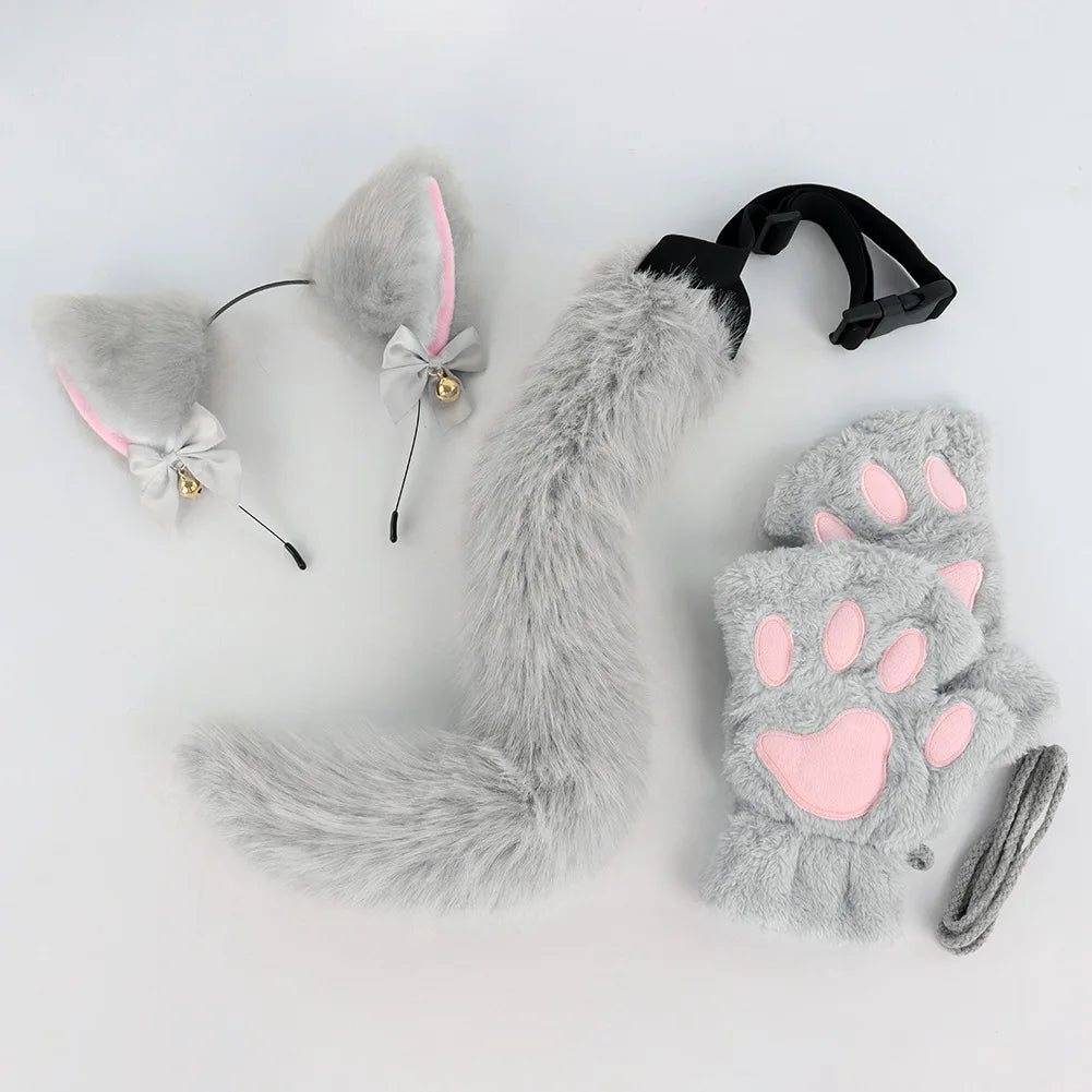 Halloween Cat Costume Set for Girls - 3-Piece Cosplay Headband Tail & Gloves