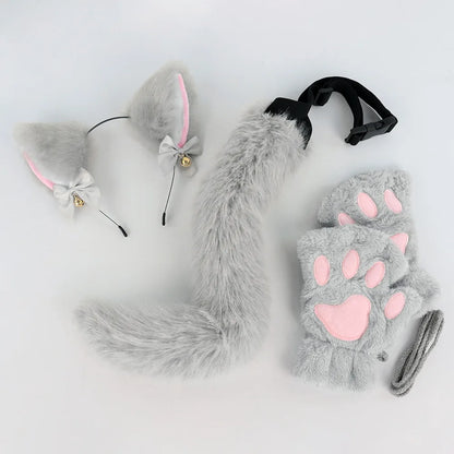 Halloween Cat Costume Set for Girls - 3-Piece Cosplay Headband Tail & Gloves