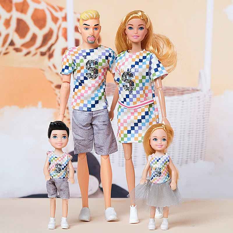 1/6 30cm Barbie Doll Family Set – Mom, Dad & Kids with Clothes, Educational & Birthday Gift