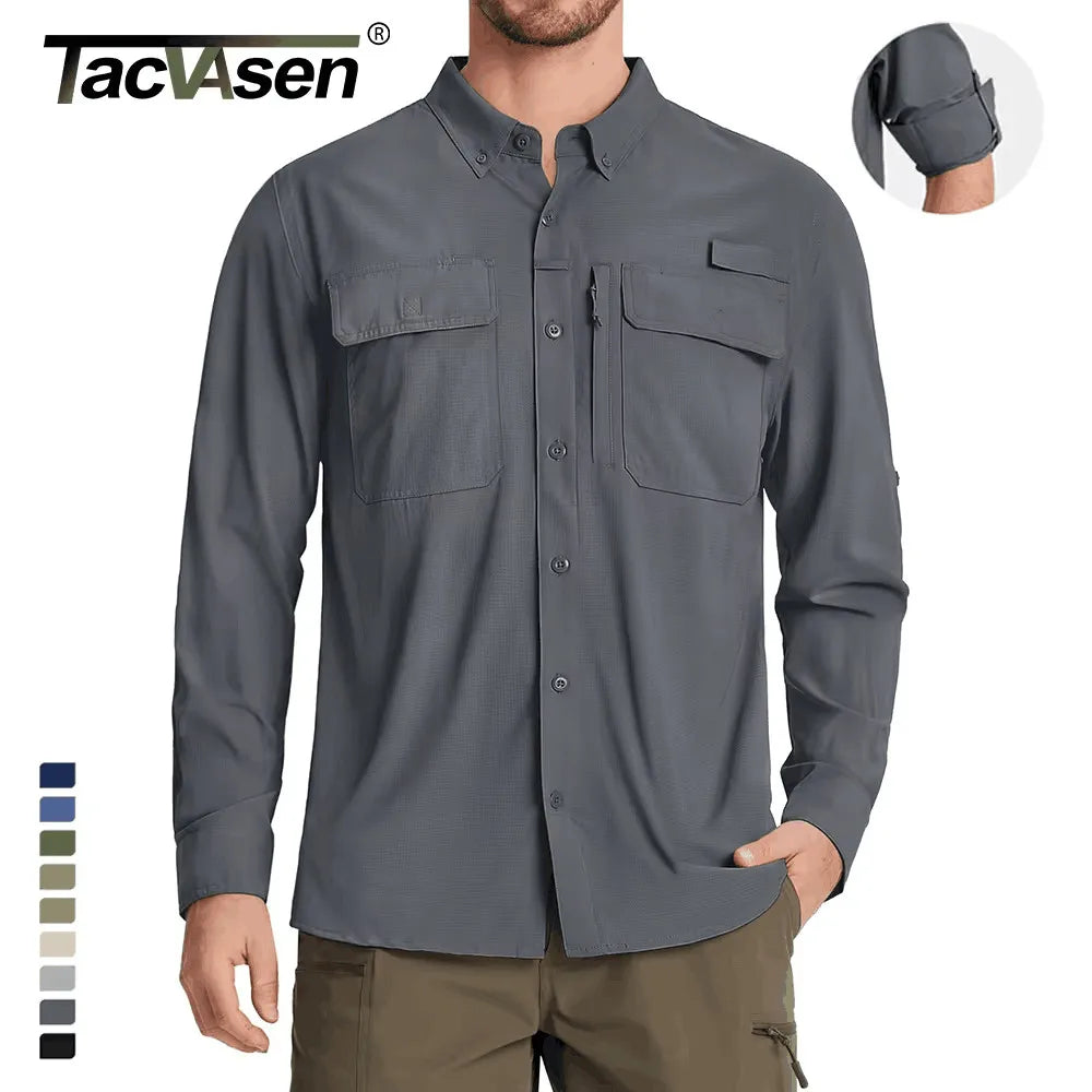 TACVASEN Men's UPF 50+ Fishing Shirt - Quick-Dry Long Sleeve Outdoor Hiking & Work Shirt