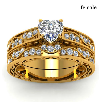 Couple Heart Rings Set - Trendy Stainless Steel Love Rings with Zircon Rhinestone Design for Women & Men Gift