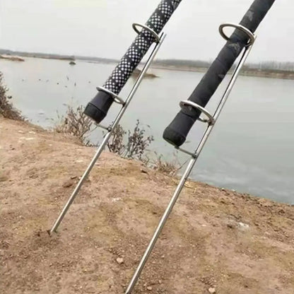 Stainless Steel Sea Rod Double Ring Bracket - Ground Insertion Fishing Rod Holder for Outdoor Fishing Gear Accessories