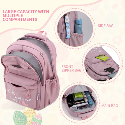 Teen Girls School Backpack | Pink Waterproof Bag for Primary & Middle School Students