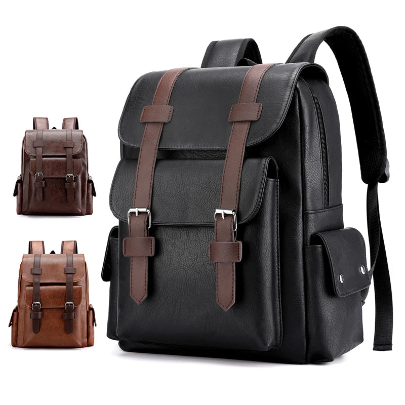 Men’s PU Leather Backpack - Large Laptop Bag Casual School Travel Backpack for Teen Boys