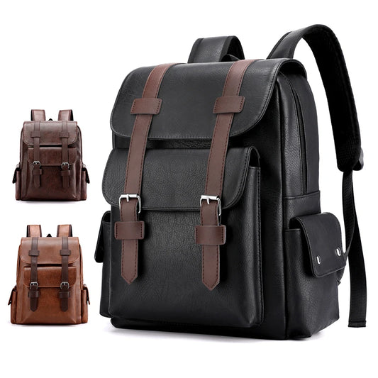Men’s PU Leather Backpack - Large Laptop Bag Casual School Travel Backpack for Teen Boys
