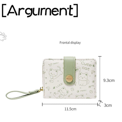 Japanese Cute Cat Wallet for Girls – Short Zipper Wallet, ID & Bank Card Holder, Coin Purse & Key Storage for Women