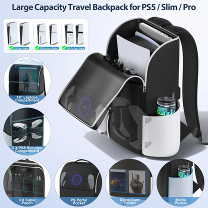PS5 Travel Carrying Backpack - Protective Console Storage Bag for PS5 Slim Pro with Dual Controller Space