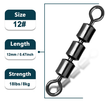 3-Roller Fishing Swivels — High-Speed Triple Bearing Stainless Steel Barrel, 15–60pcs Fishing Accessories