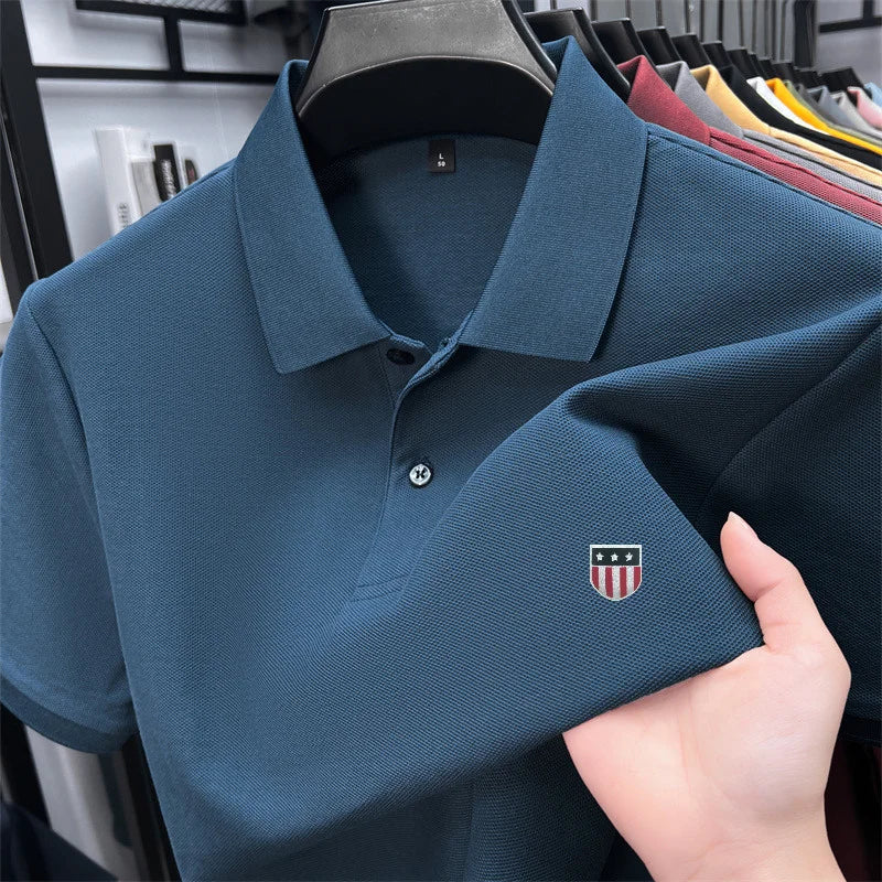 Men's Luxury Cotton Polo Shirt - 100% Cotton Short Sleeve Business Casual Summer Top
