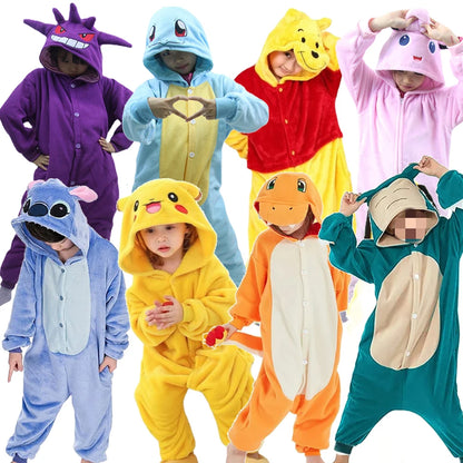 TAKARA TOMY Pokémon Kids Onesie - Jigglypuff, Pikachu, Gengar, Snorlax & Bulbasaur Cosplay Pajamas