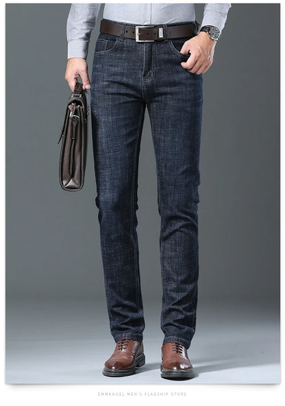 Men’s All-Match Brand Trousers – High-Quality Business Casual High Waist Denim Jeans for All Seasons