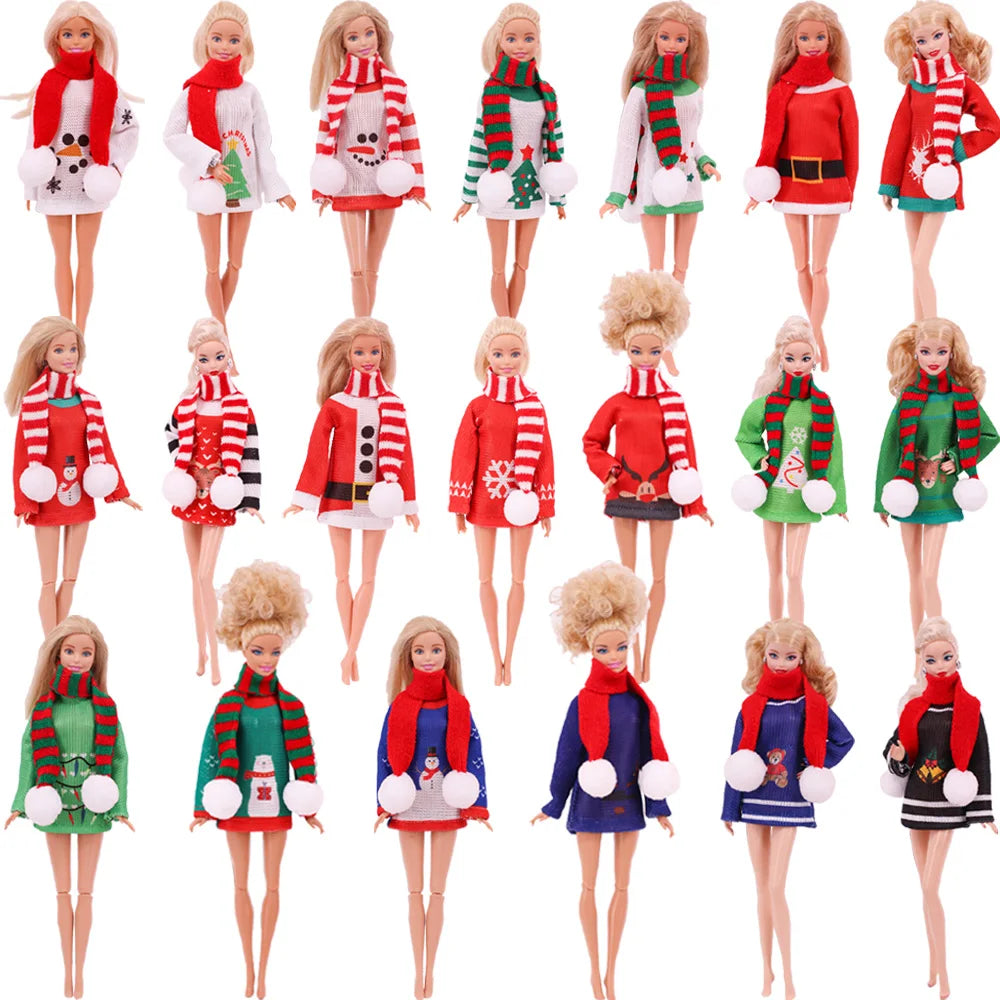 Doll Christmas Sweater & Scarf – 11.8 Inch 1/6 BJD Doll Clothes Accessories for Girls